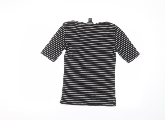 Ann Taylor Womens Black Striped Cotton Basic T-Shirt Size XS Round Neck