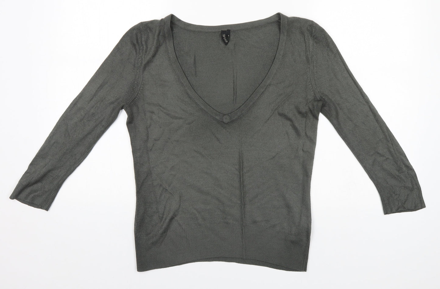 Topshop Womens Grey V-Neck  Acrylic Pullover Jumper Size 8