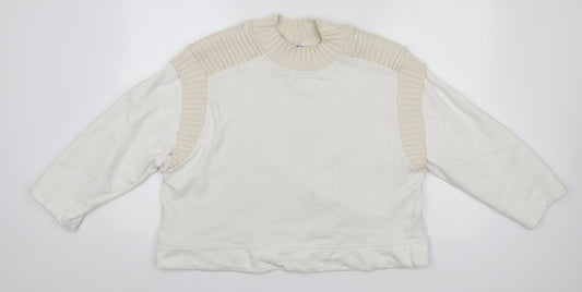 Zara Womens White Round Neck  Cotton Pullover Jumper Size M