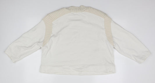 Zara Womens White Round Neck  Cotton Pullover Jumper Size M