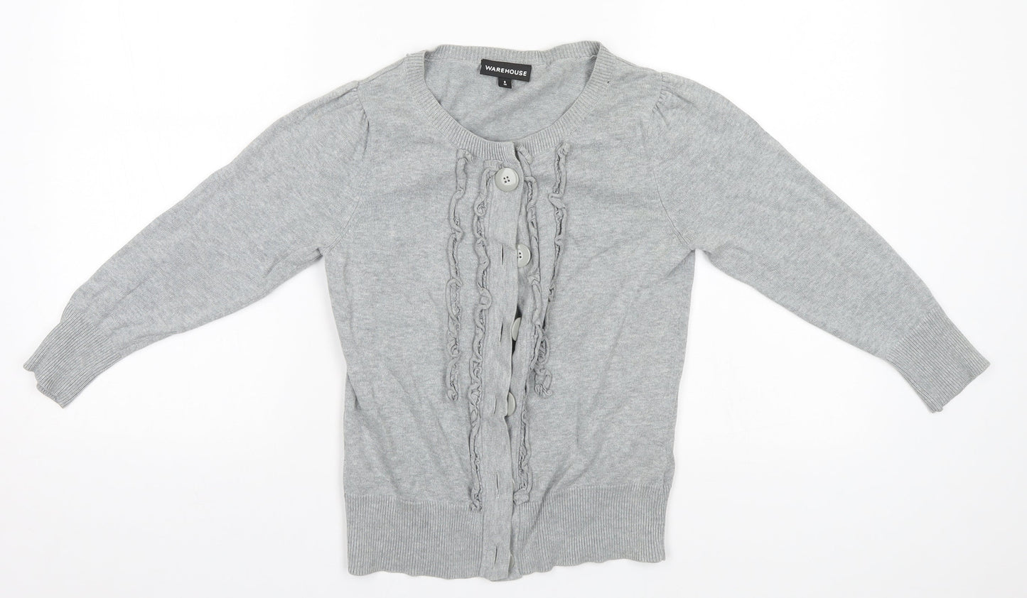 Warehouse Womens Grey Round Neck  Cotton Cardigan Jumper Size 8