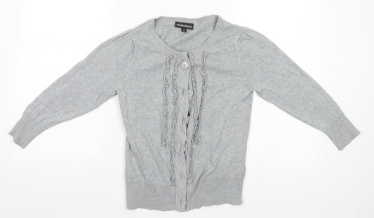 Warehouse Womens Grey Round Neck  Cotton Cardigan Jumper Size 8