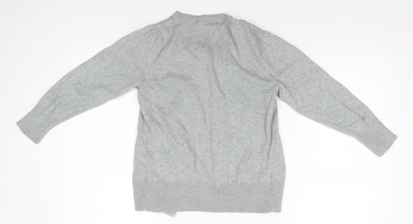 Warehouse Womens Grey Round Neck  Cotton Cardigan Jumper Size 8