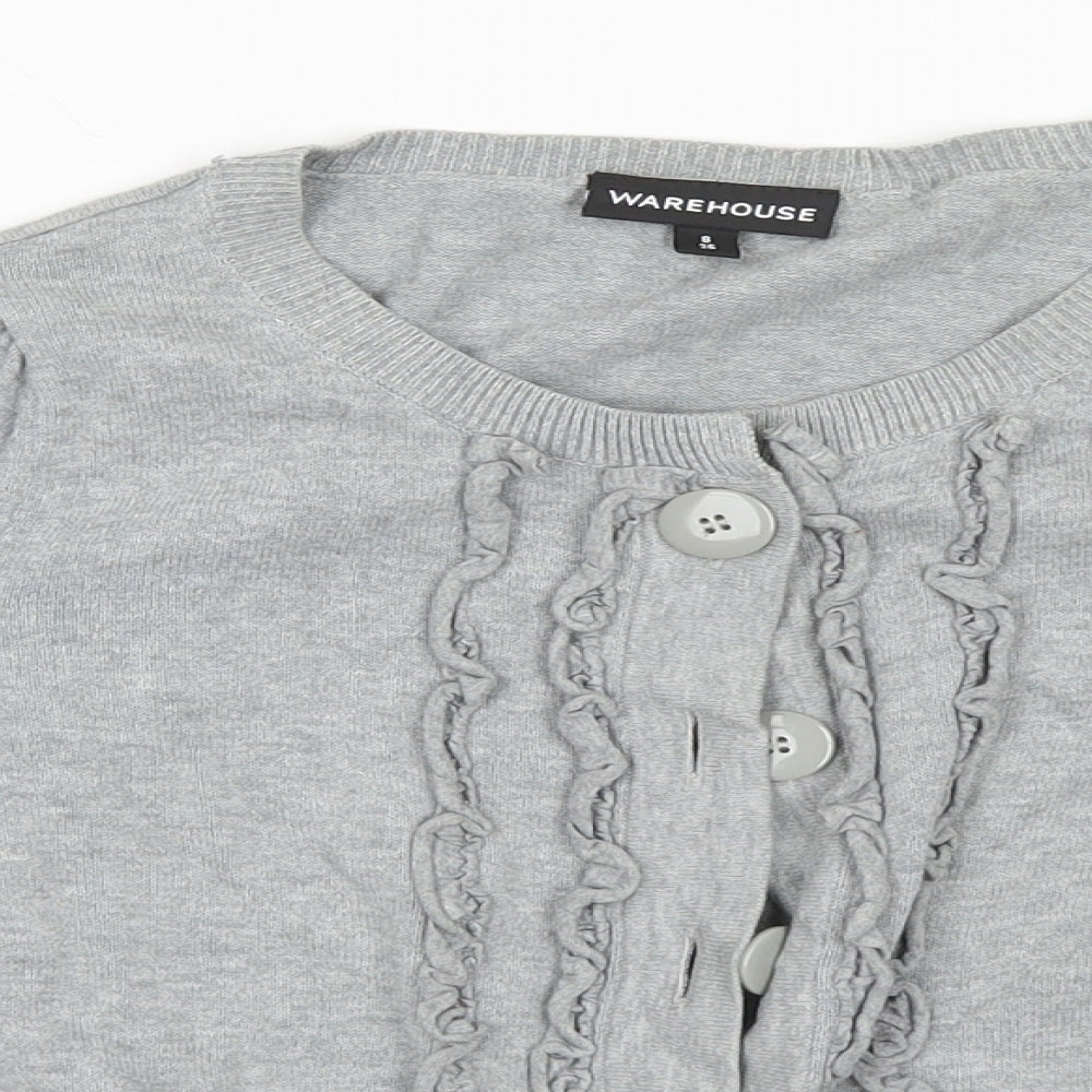 Warehouse Womens Grey Round Neck  Cotton Cardigan Jumper Size 8