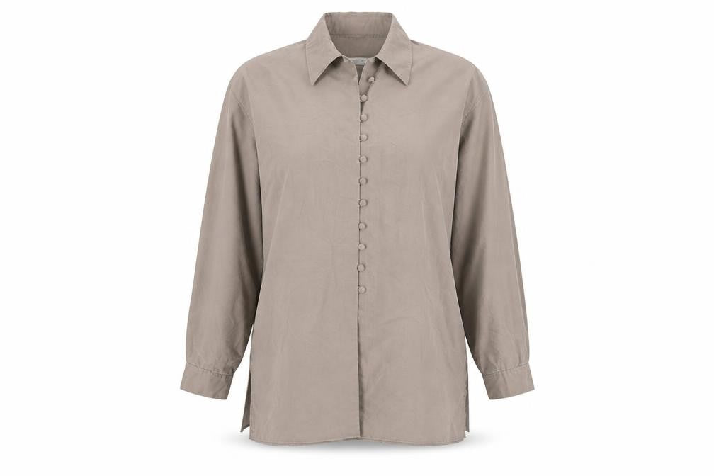Lauren Duvar Womens Beige  Polyester Basic Button-Up Size 14 Collared