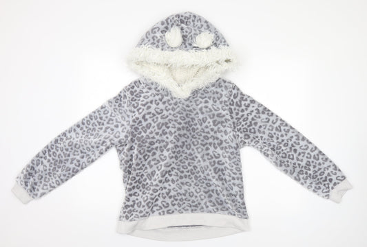George Womens Grey Animal Print Polyester Pullover Hoodie Size 12