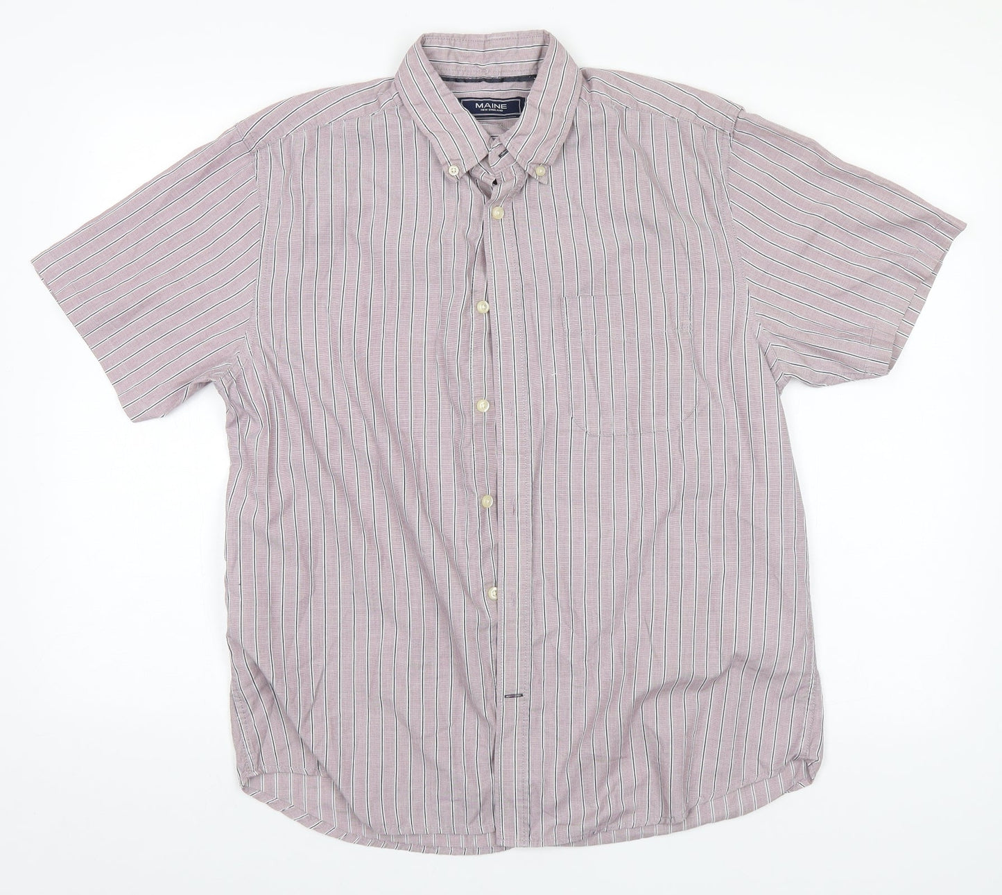 Maine Mens Blue Striped Cotton  Button-Up Size M Collared