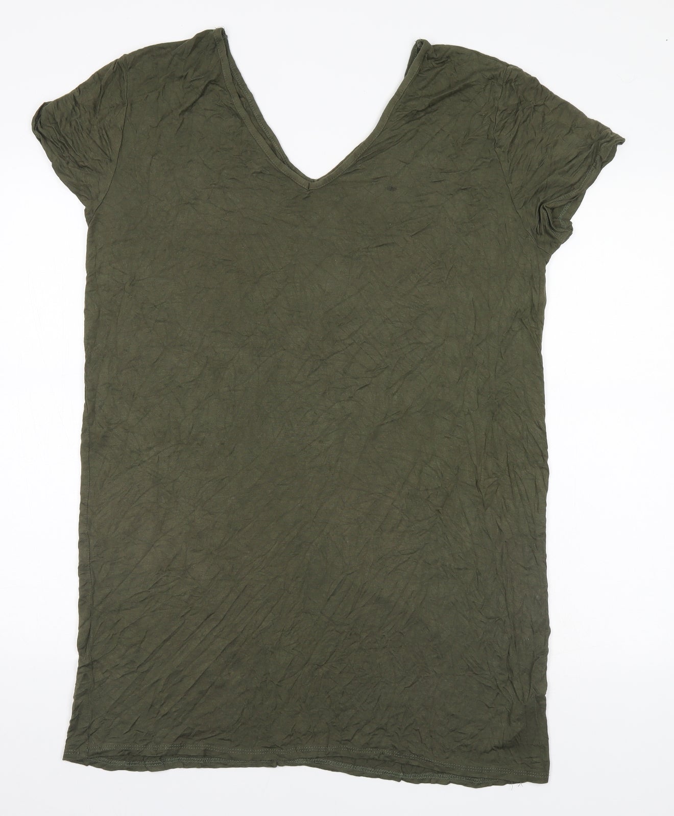 PRETTYLITTLETHING Womens Green  Viscose Basic T-Shirt Size 14 V-Neck