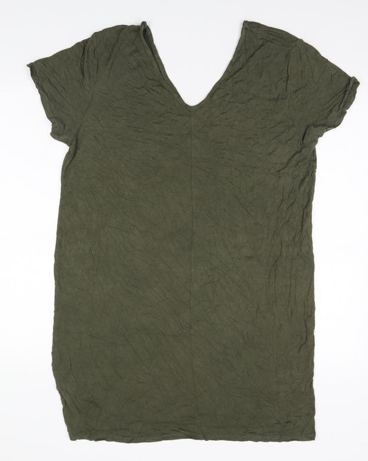 PRETTYLITTLETHING Womens Green  Viscose Basic T-Shirt Size 14 V-Neck