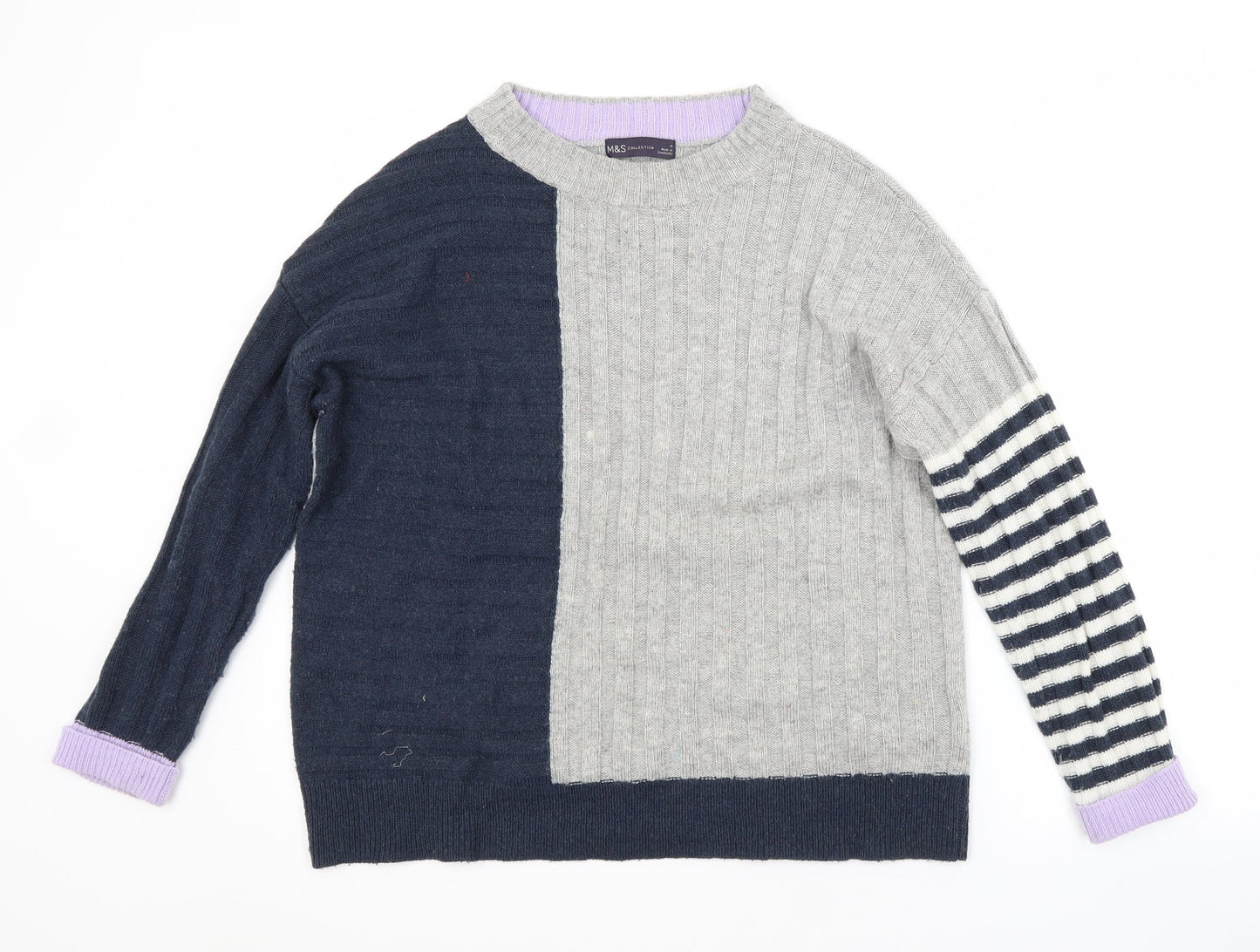 M&S Womens Multicoloured Crew Neck Striped Acrylic Pullover Jumper Size M