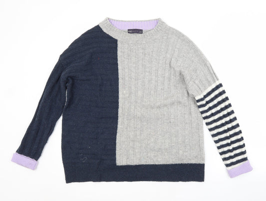 M&S Womens Multicoloured Crew Neck Striped Acrylic Pullover Jumper Size M
