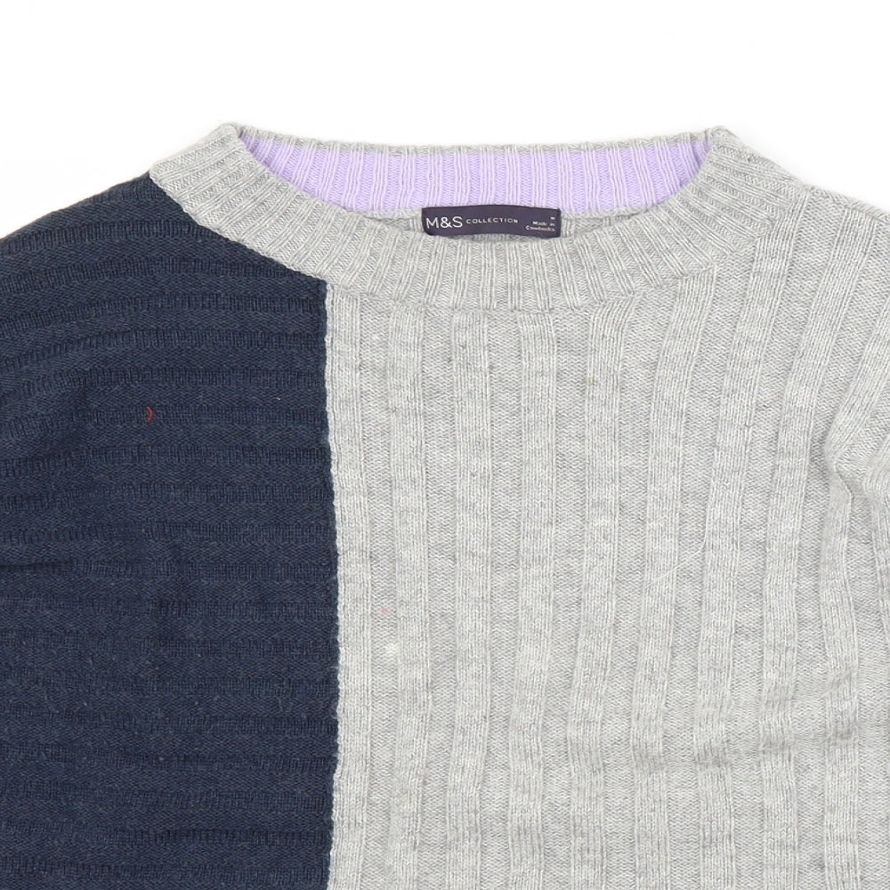 M&S Womens Multicoloured Crew Neck Striped Acrylic Pullover Jumper Size M