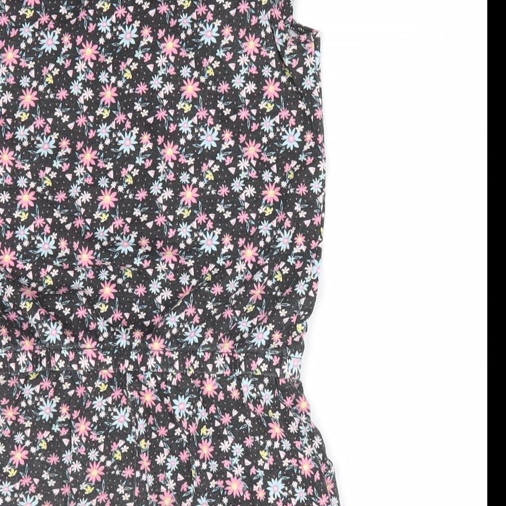Lilly & Dan Girls Black Floral Cotton Shorts One-Piece Size 5-6 Years   - Pink Blue Yellow Flowers