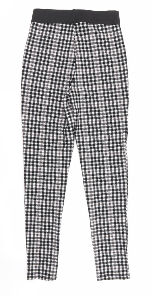 Marks and Spencer Womens Black Check Viscose Jegging Trousers Size 8 L27 in Regular  - Black Taupe White Check