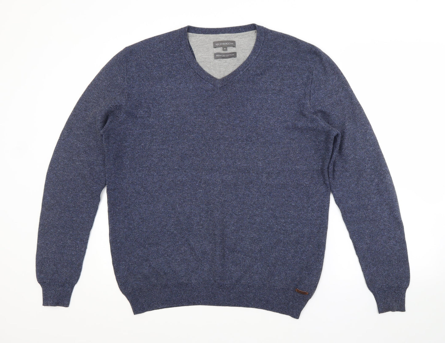 RJR.John Rocha Womens Blue V-Neck  Cotton Pullover Jumper Size M