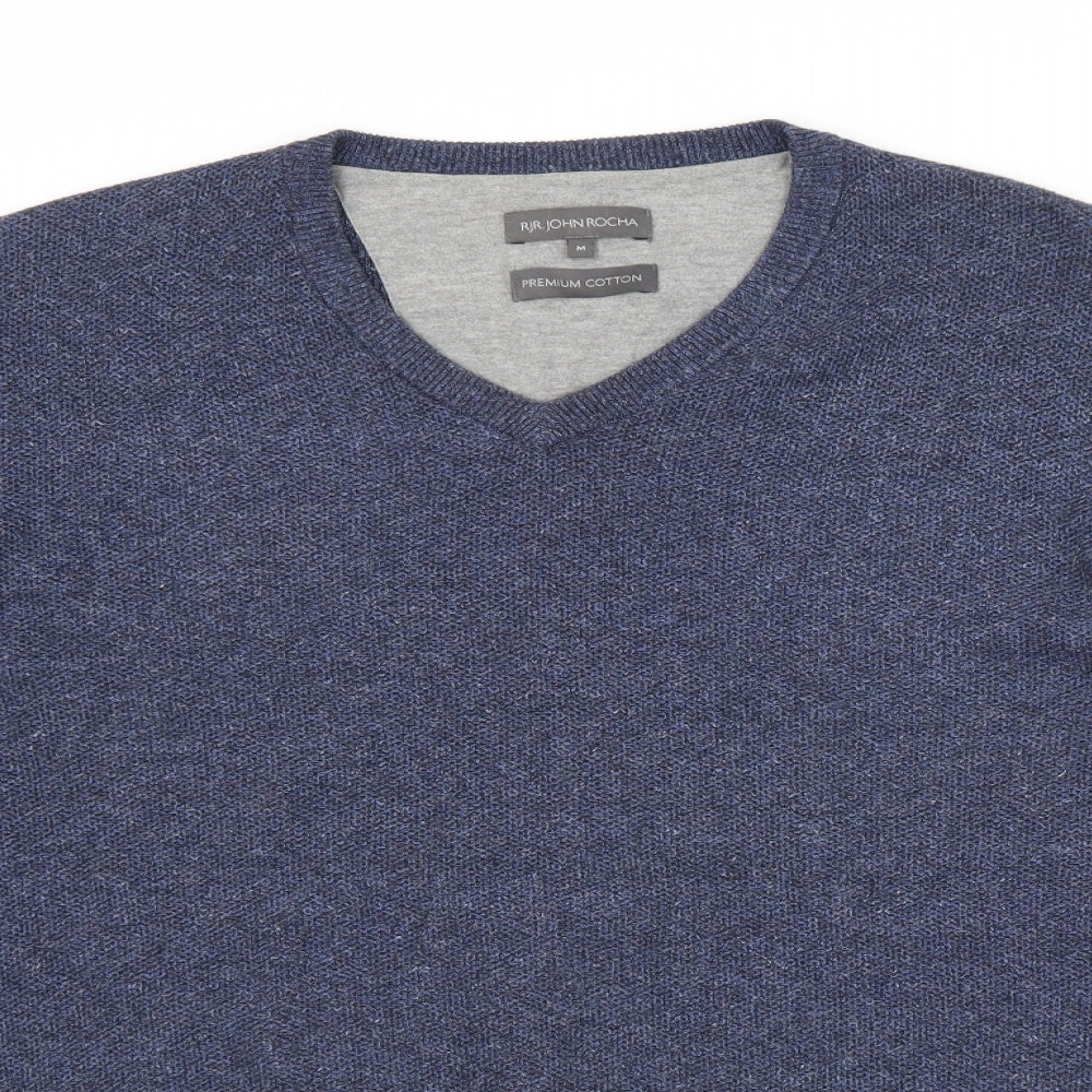 RJR.John Rocha Womens Blue V-Neck  Cotton Pullover Jumper Size M