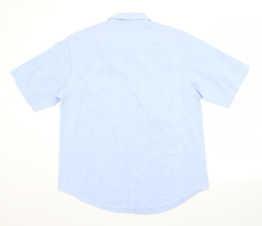 Preworn Womens Blue  Cotton Basic Button-Up Size L Collared