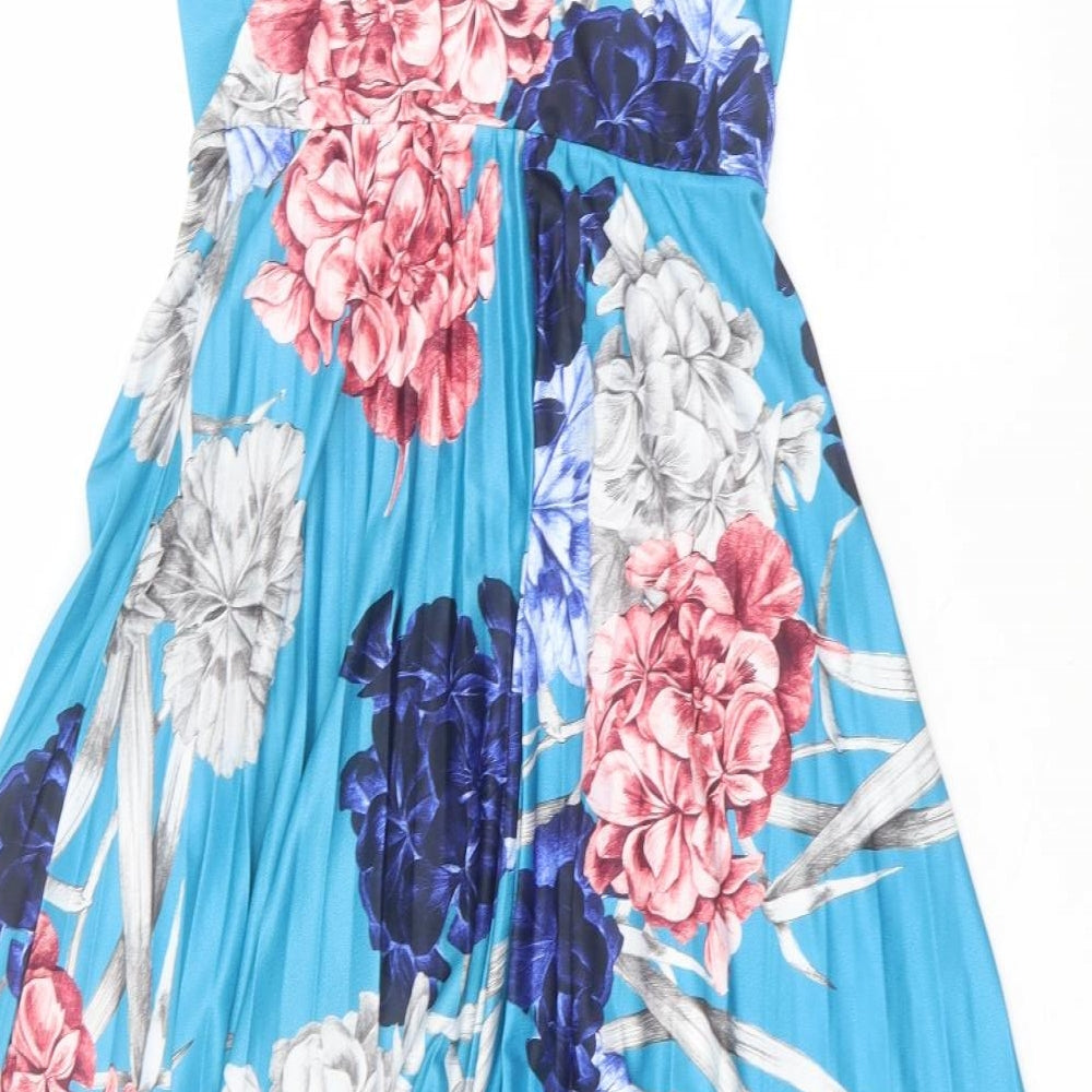 ASOS Womens Blue Floral Polyester A-Line  Size 8 V-Neck