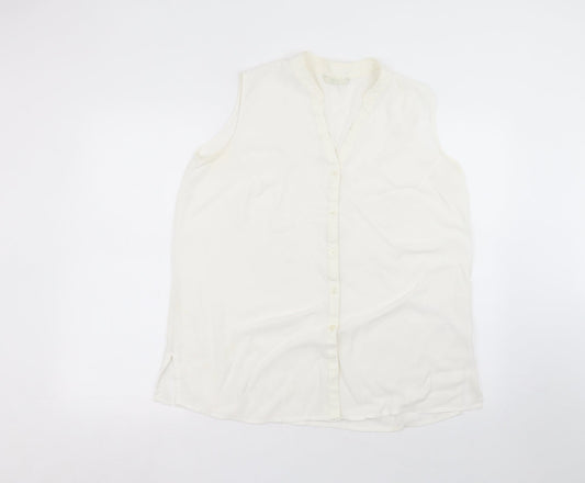 Marks and Spencer Womens White  Viscose Basic Button-Up Size 16 Round Neck