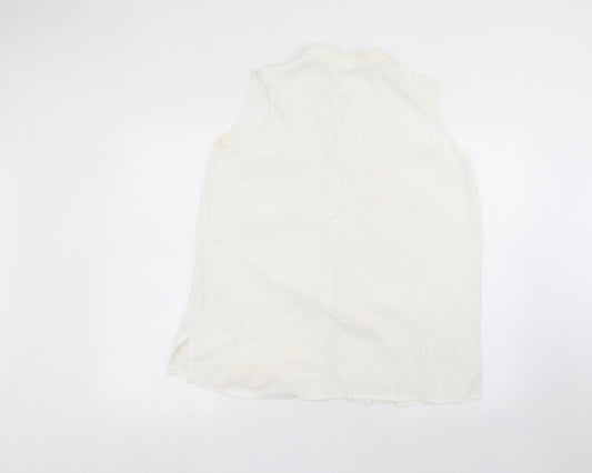 Marks and Spencer Womens White  Viscose Basic Button-Up Size 16 Round Neck
