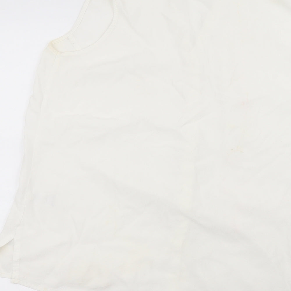 Marks and Spencer Womens White  Viscose Basic Button-Up Size 16 Round Neck