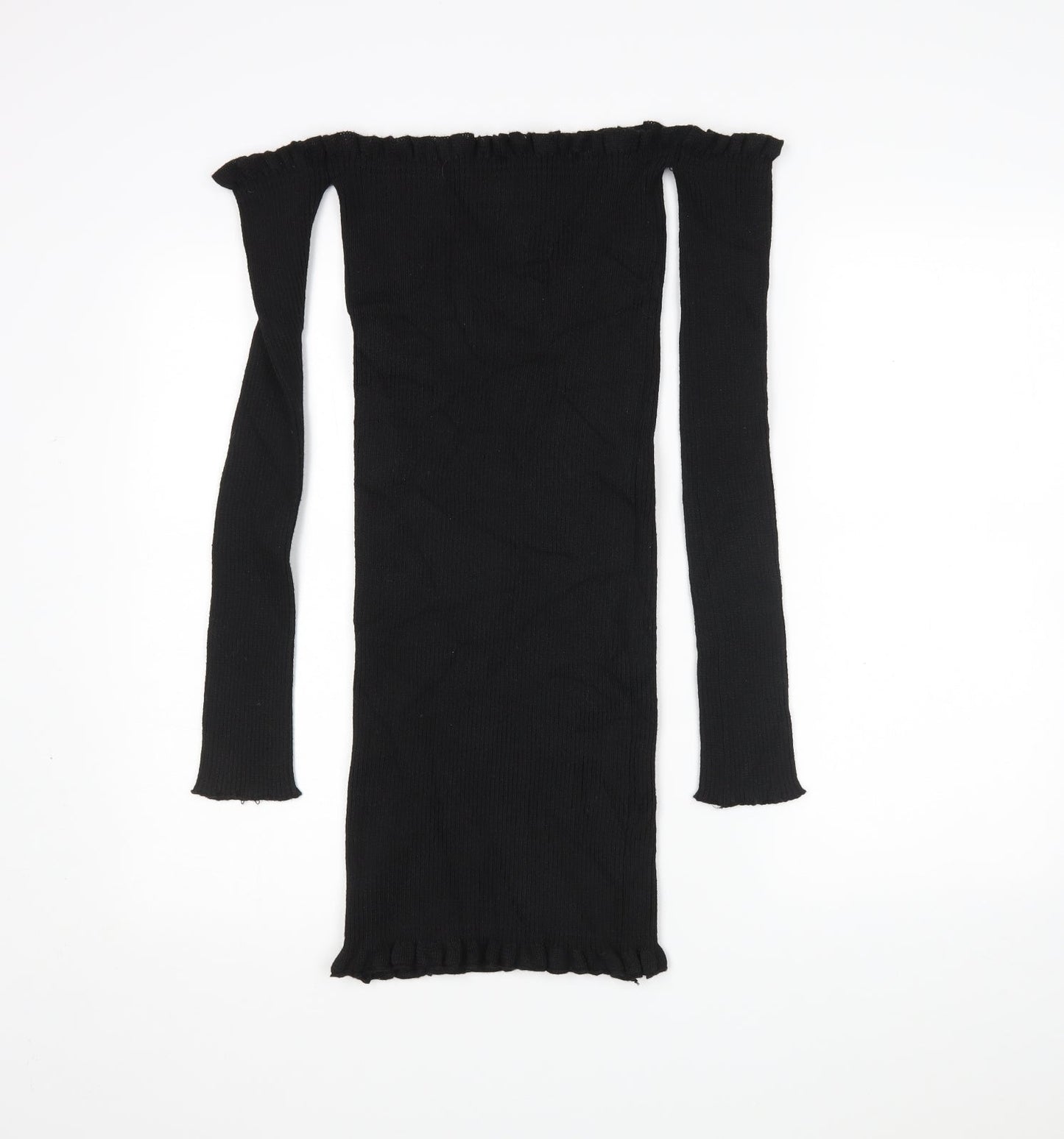 PRETTYLITTLETHING Womens Black Boat Neck  Acrylic Pullover Jumper Size 12