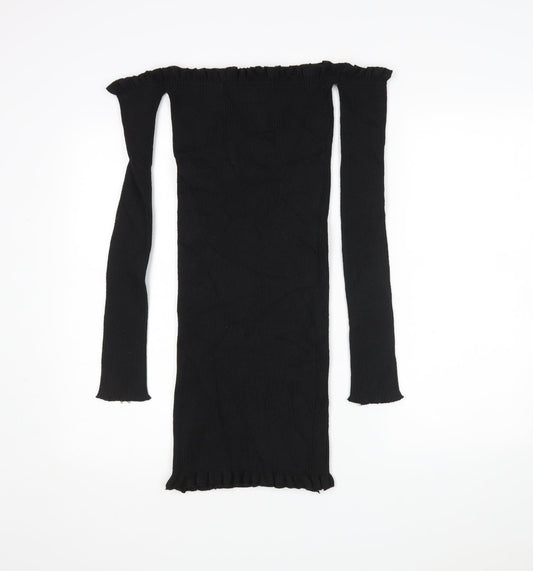 PRETTYLITTLETHING Womens Black Boat Neck  Acrylic Pullover Jumper Size 12