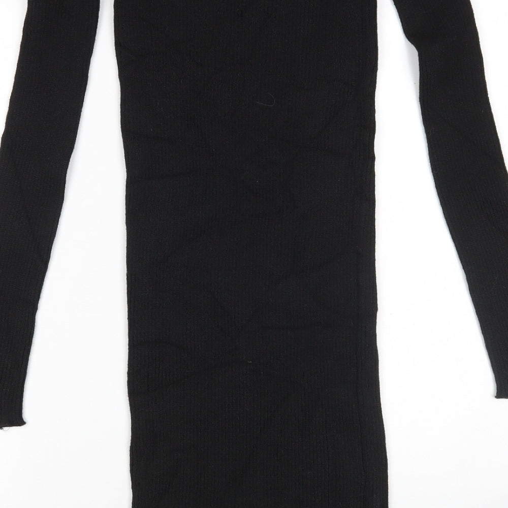 PRETTYLITTLETHING Womens Black Boat Neck  Acrylic Pullover Jumper Size 12