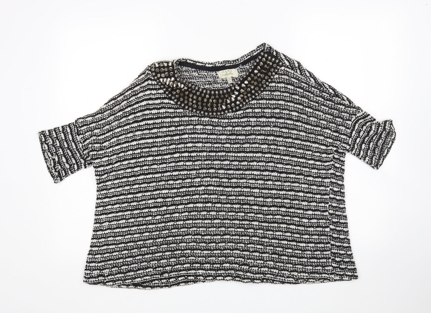 Zara Womens Multicoloured Round Neck Striped  Pullover Jumper Size M