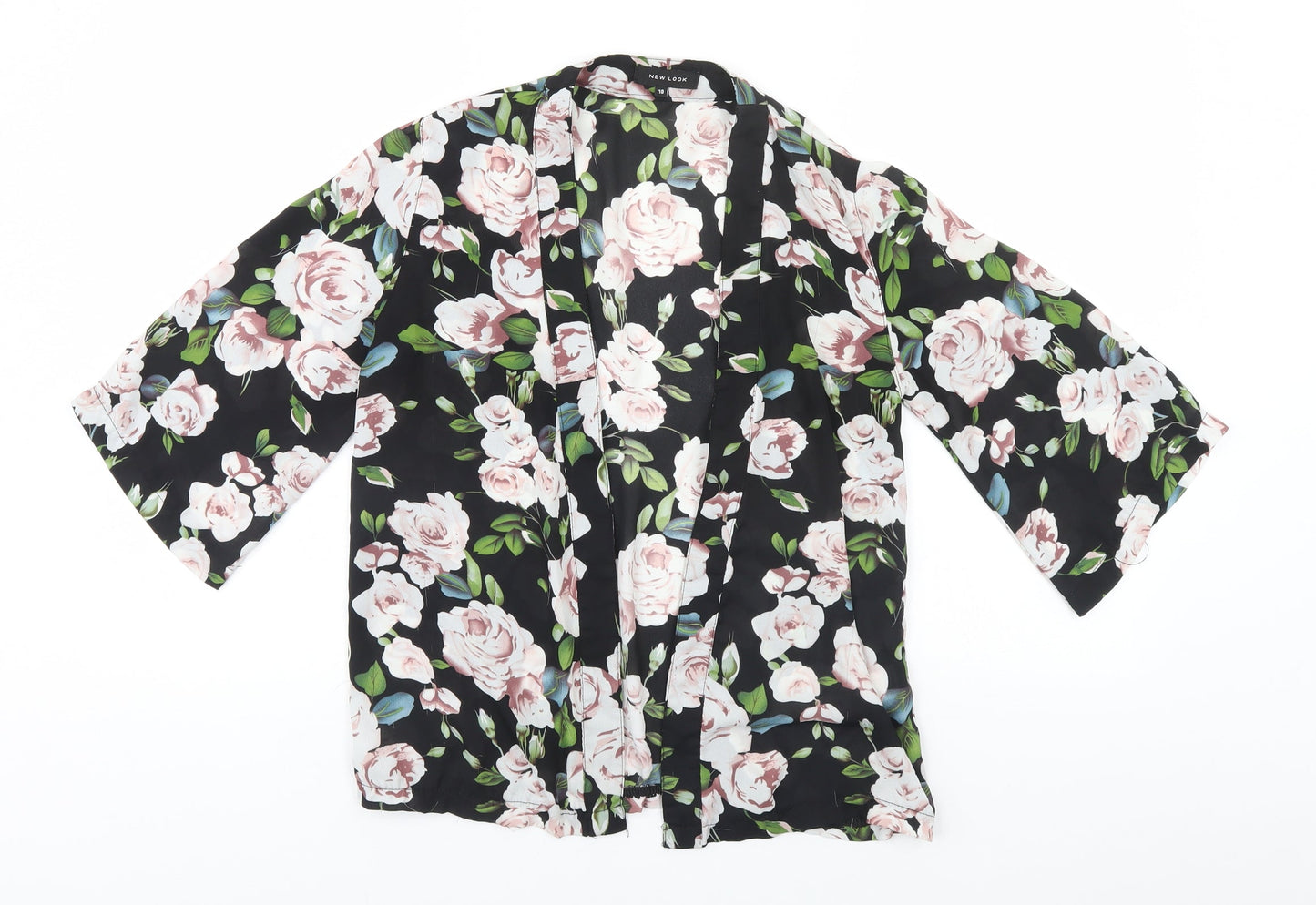 New Look Womens Black Floral Polyester Basic Blouse Size 10 Round Neck