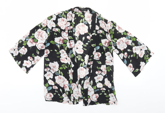 New Look Womens Black Floral Polyester Basic Blouse Size 10 Round Neck