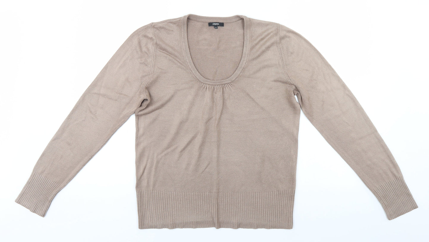 Papaya Womens Beige Round Neck  Acrylic Pullover Jumper Size 16