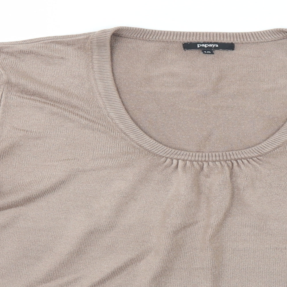 Papaya Womens Beige Round Neck  Acrylic Pullover Jumper Size 16