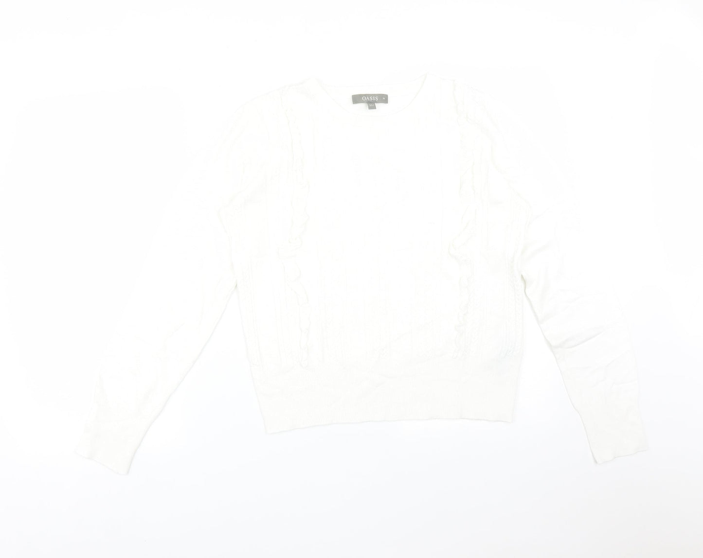 Oasis Womens White Striped Viscose Basic T-Shirt Size M Round Neck