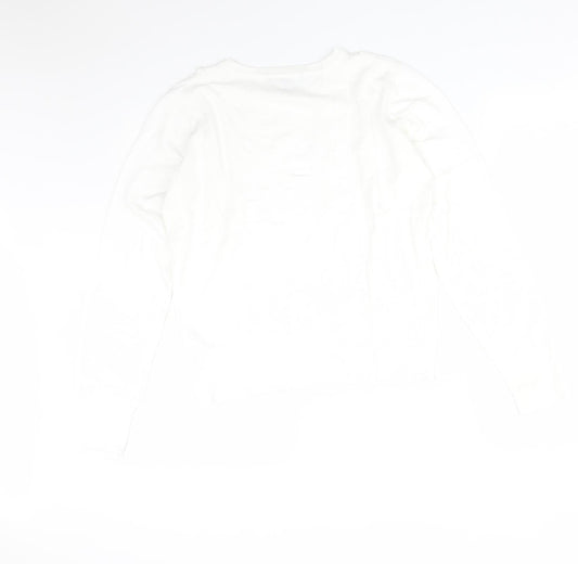 Oasis Womens White Striped Viscose Basic T-Shirt Size M Round Neck