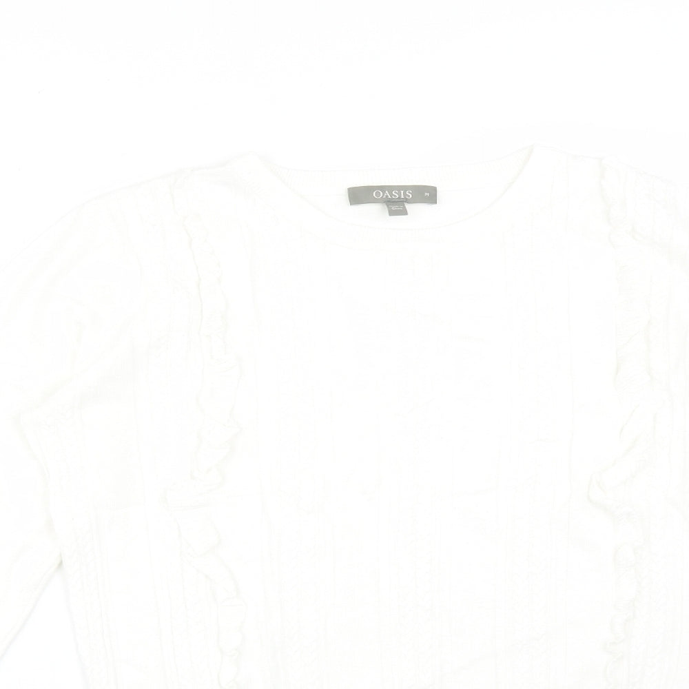 Oasis Womens White Striped Viscose Basic T-Shirt Size M Round Neck