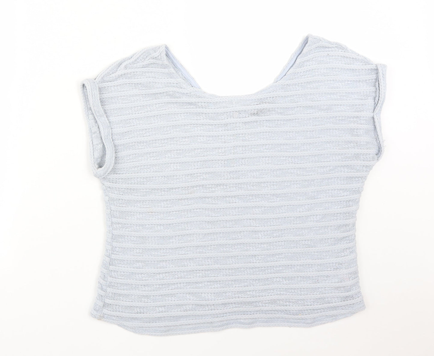 New Look Womens Blue Striped Polyester Basic T-Shirt Size 12 Round Neck
