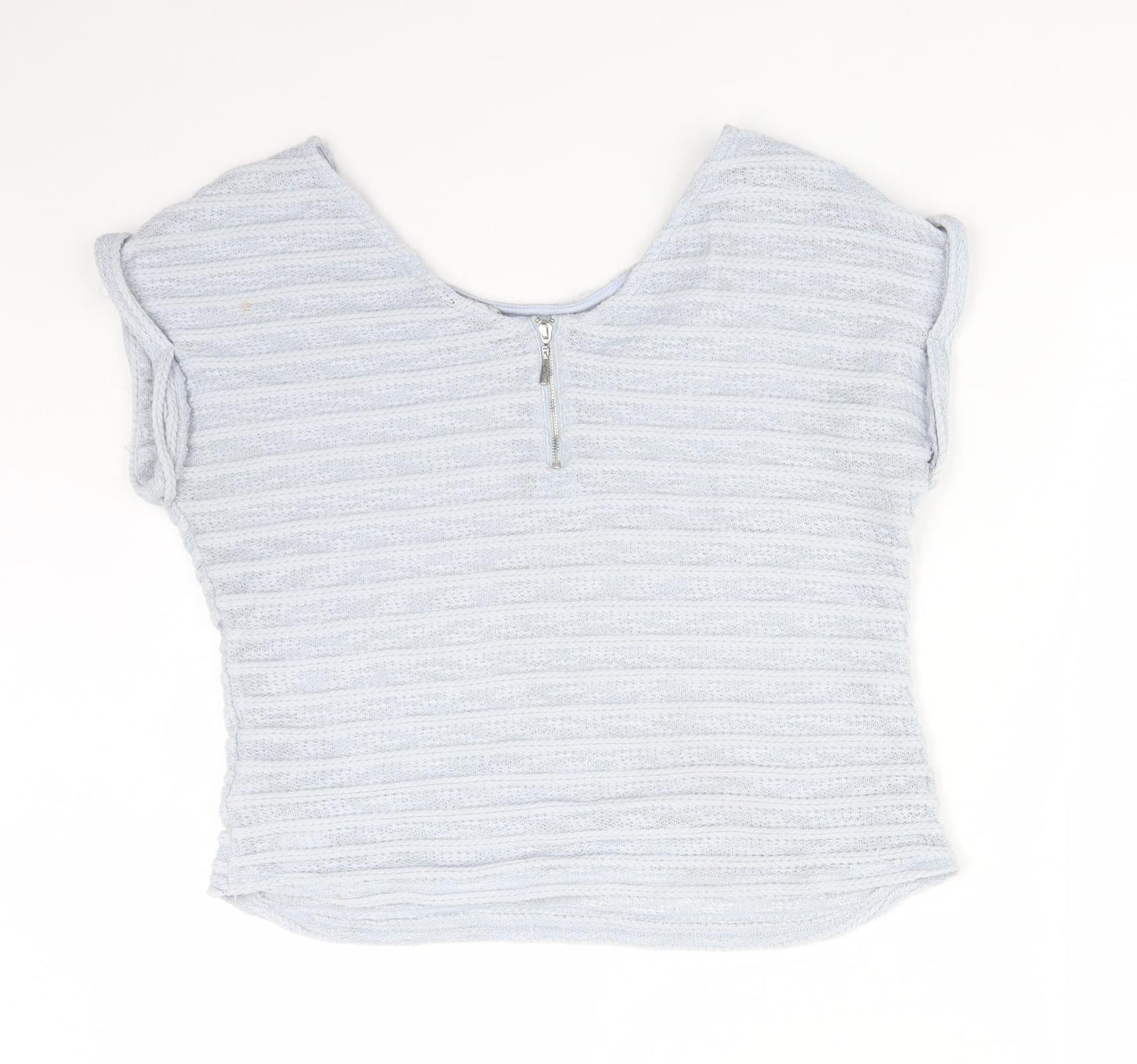 New Look Womens Blue Striped Polyester Basic T-Shirt Size 12 Round Neck