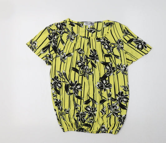 Debenhams Womens Yellow Floral Viscose Basic Blouse Size 10 Crew Neck