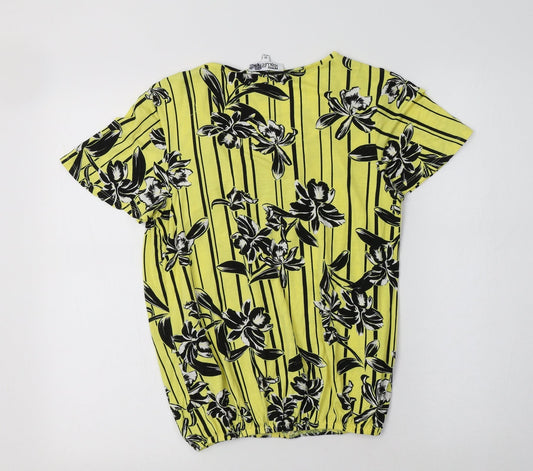 Debenhams Womens Yellow Floral Viscose Basic Blouse Size 10 Crew Neck