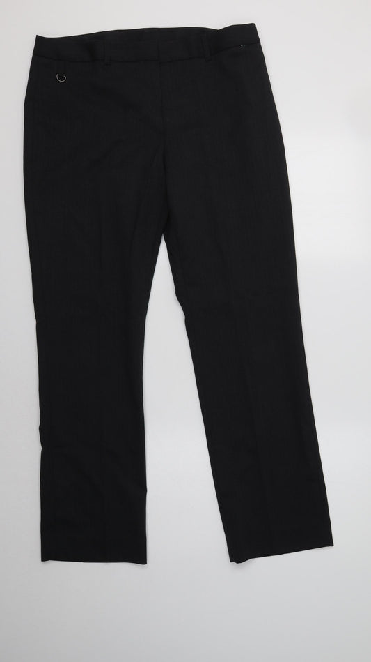 Preworn Womens Grey Striped Polyester Dress Pants Trousers Size 14 L31 in Regular