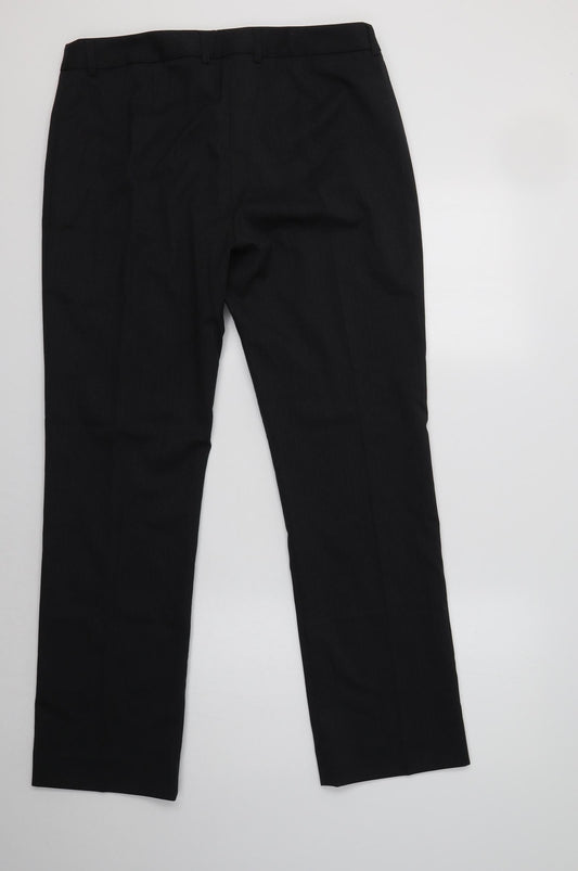 Preworn Womens Grey Striped Polyester Dress Pants Trousers Size 14 L31 in Regular