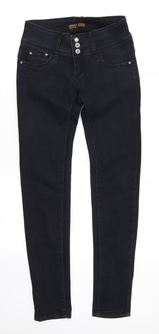 Miss R J New Fashion Womens Blue  Cotton Skinny Jeans Size 8 L31 in Regular  - Blue Black mix Deep waistable