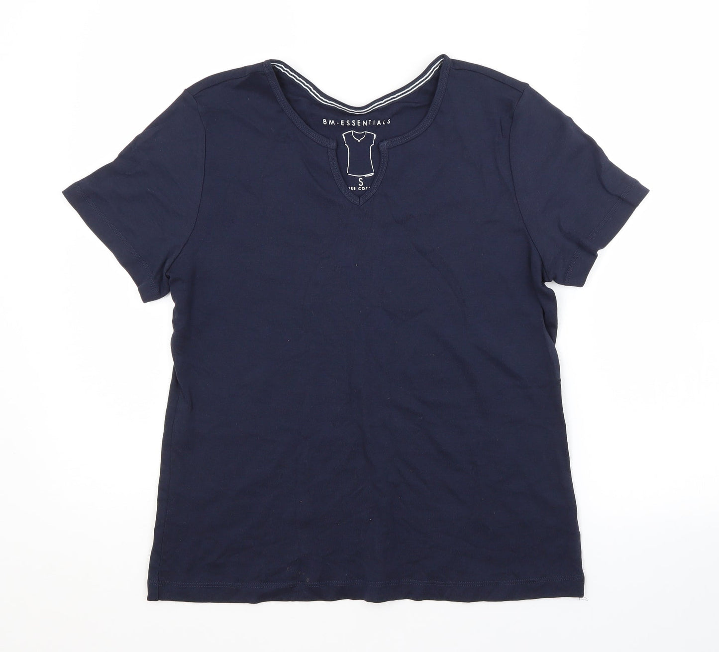 BM Womens Blue  Cotton Basic T-Shirt Size S V-Neck