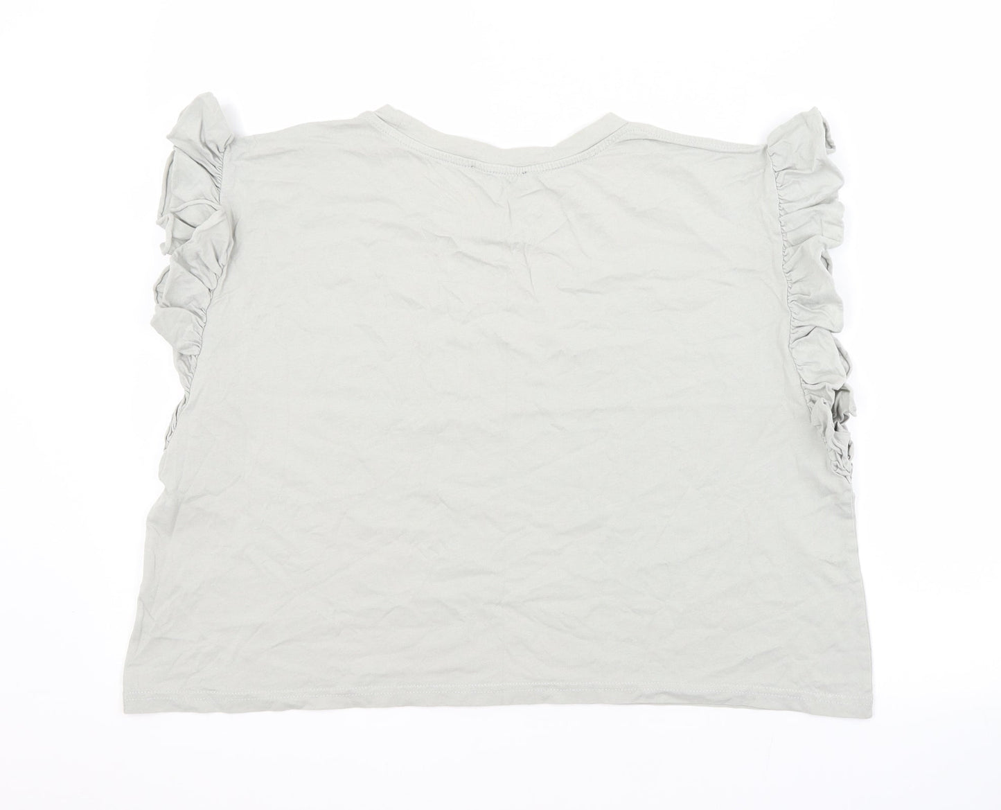 Zara Womens Grey  Cotton Basic Blouse Size L Crew Neck