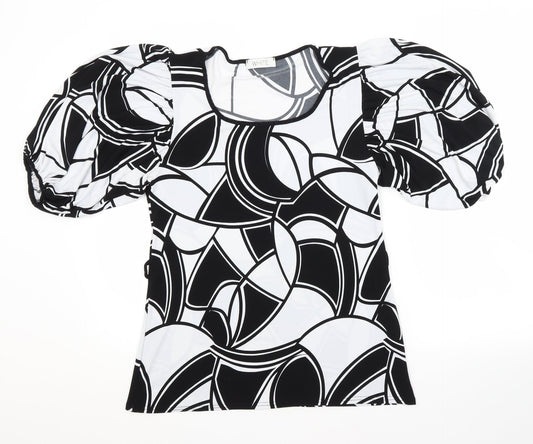 White Womens Multicoloured Geometric Polyester Basic Blouse Size M Scoop Neck