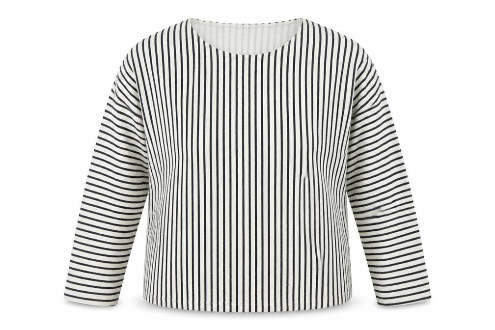 M&S Womens White Crew Neck Striped Cotton Pullover Jumper Size 16