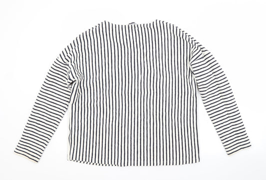 M&S Womens White Crew Neck Striped Cotton Pullover Jumper Size 16