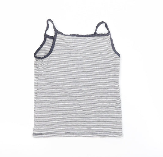 H&M Girls Blue Striped Cotton Basic Tank Size 5-6 Years Square Neck