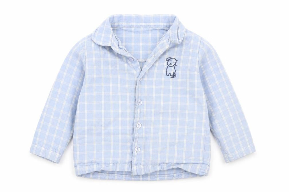 Nutmeg Baby Blue Check Cotton Basic Button-Up Size 12-18 Months Collared